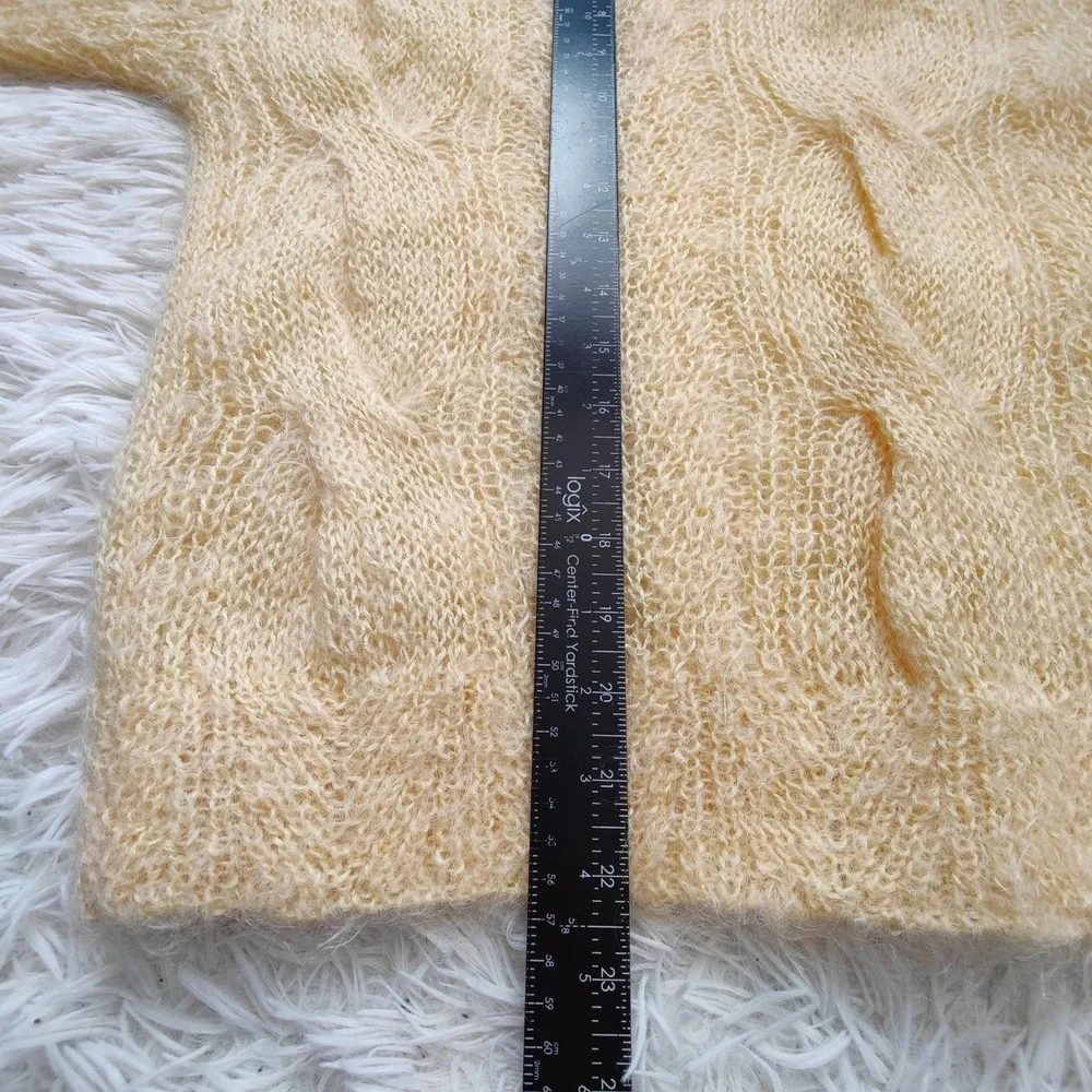 Vintage Talbots Mohair Blend Cable Knit Sweater Cream Soft Fuzzy Mock Neck M